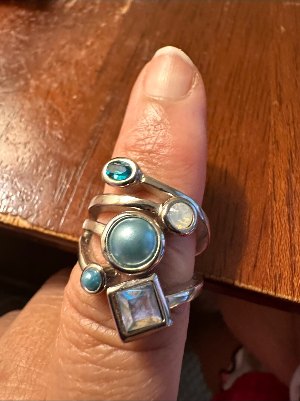 Lia Sophia Silver Multi-Blue Cabochon & Crystal Statement Ring - Picture 8 of 11